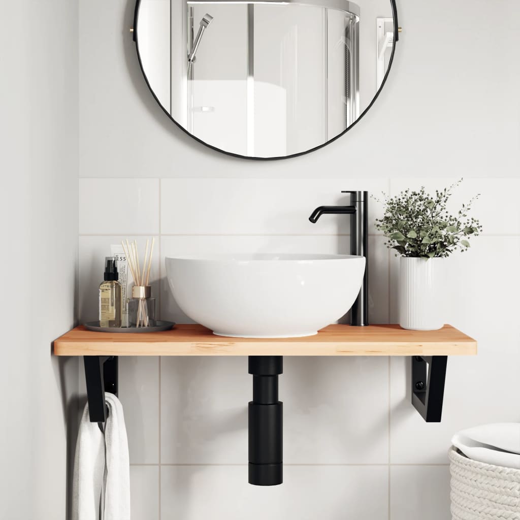 vidaXL Waschbeckenregal Wandmontage Stahl und Massivholz Buche