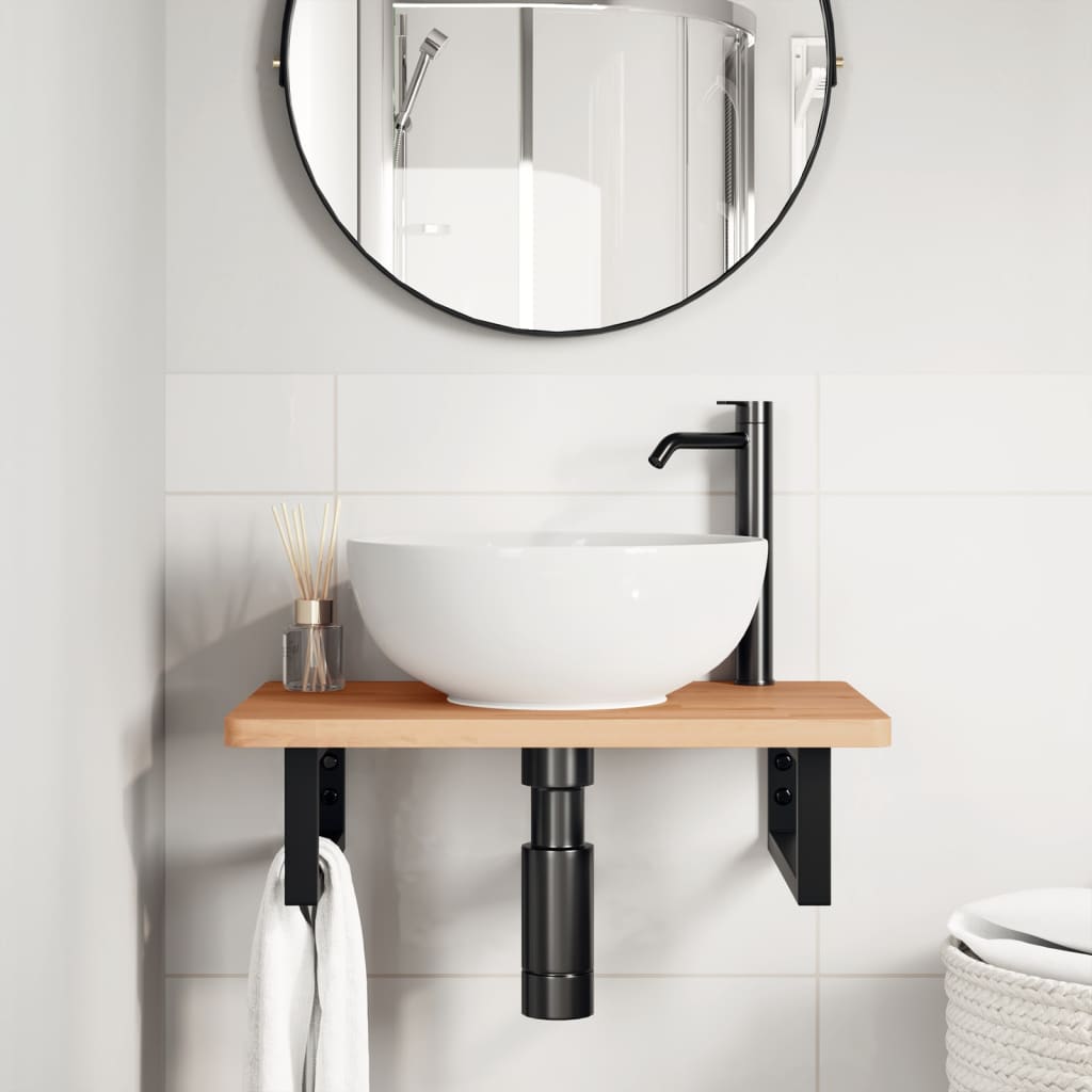 vidaXL Waschbeckenregal Wandmontage Stahl und Massivholz Buche