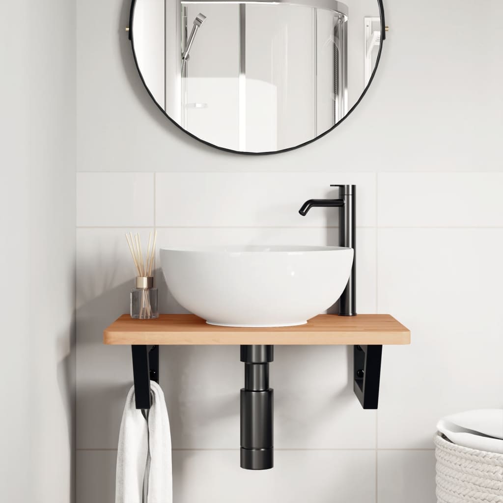 vidaXL Waschbeckenregal Wandmontage Stahl und Massivholz Buche