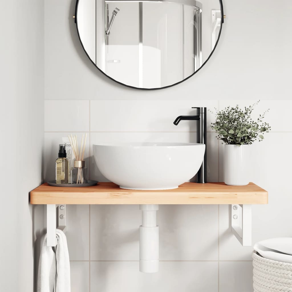 vidaXL Waschbeckenregal Wandmontage Stahl und Massivholz Buche