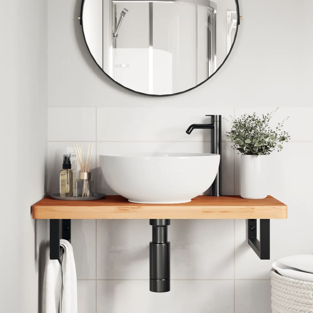 vidaXL Waschbeckenregal Wandmontage Stahl und Massivholz Buche
