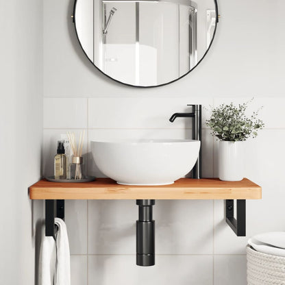 vidaXL Waschbeckenregal Wandmontage Stahl und Massivholz Buche
