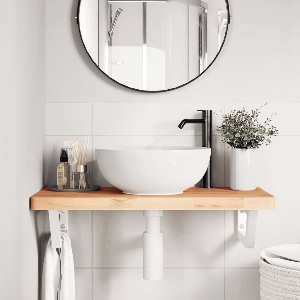 vidaXL Waschbeckenregal Wandmontage Stahl und Massivholz Buche