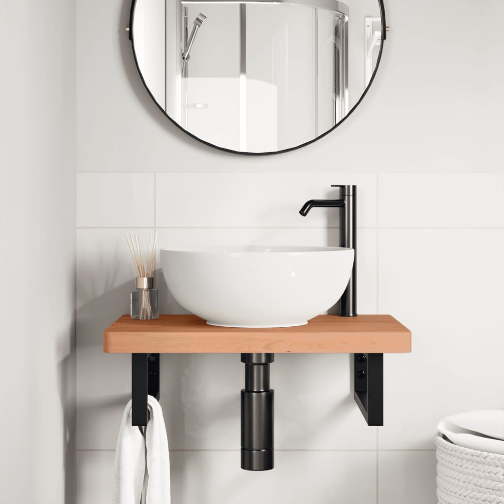 vidaXL Waschbeckenregal Wandmontage Stahl und Massivholz Buche