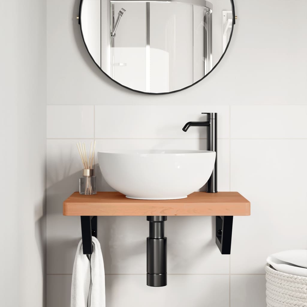 vidaXL Waschbeckenregal Wandmontage Stahl und Massivholz Buche