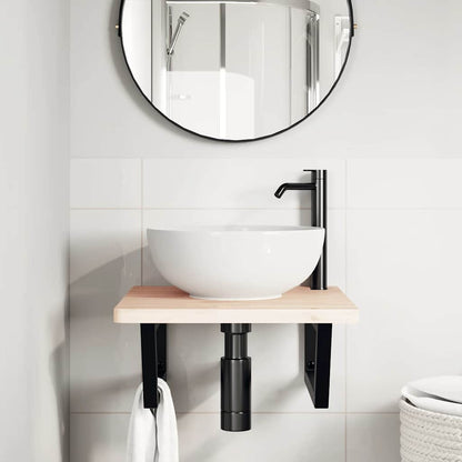 vidaXL Waschbeckenregal Wandmontage Stahl und Massivholz Buche