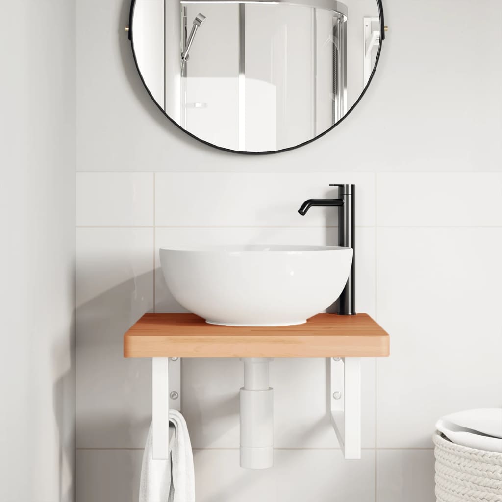 vidaXL Waschbeckenregal Wandmontage Stahl und Massivholz Buche