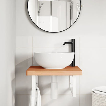 vidaXL Waschbeckenregal Wandmontage Stahl und Massivholz Buche