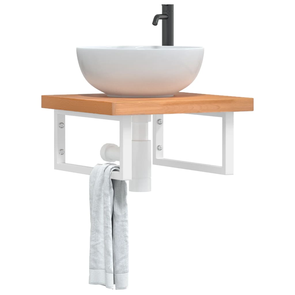 vidaXL Waschbeckenregal Wandmontage Stahl und Massivholz Buche
