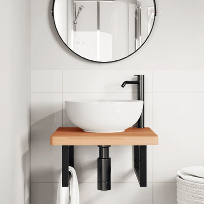 vidaXL Étagère sous-lavabo murale en acier et bois de hêtre massif