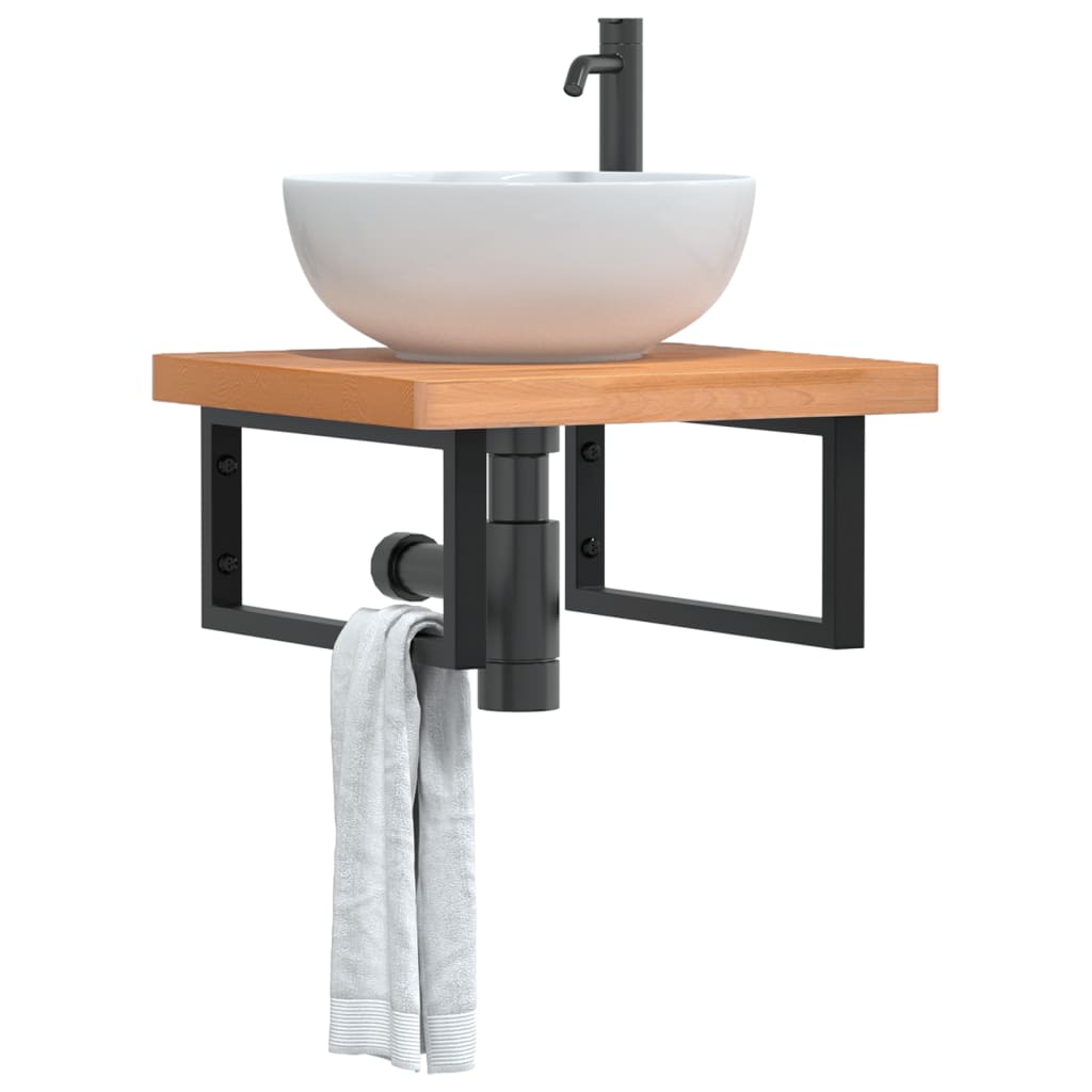 vidaXL Étagère sous-lavabo murale en acier et bois de hêtre massif