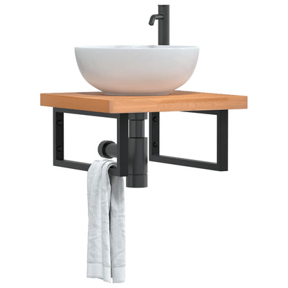 vidaXL Étagère sous-lavabo murale en acier et bois de hêtre massif