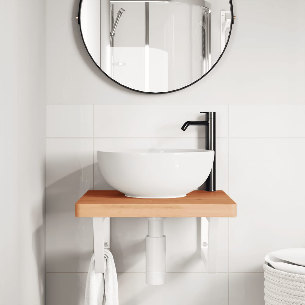 vidaXL Waschbeckenregal Wandmontage Stahl und Massivholz Buche