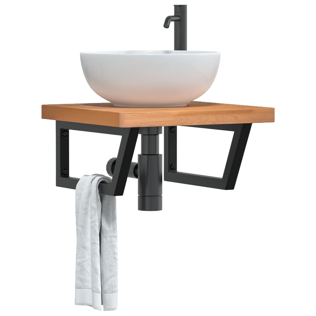 vidaXL Waschbeckenregal Wandmontage Stahl und Massivholz Buche