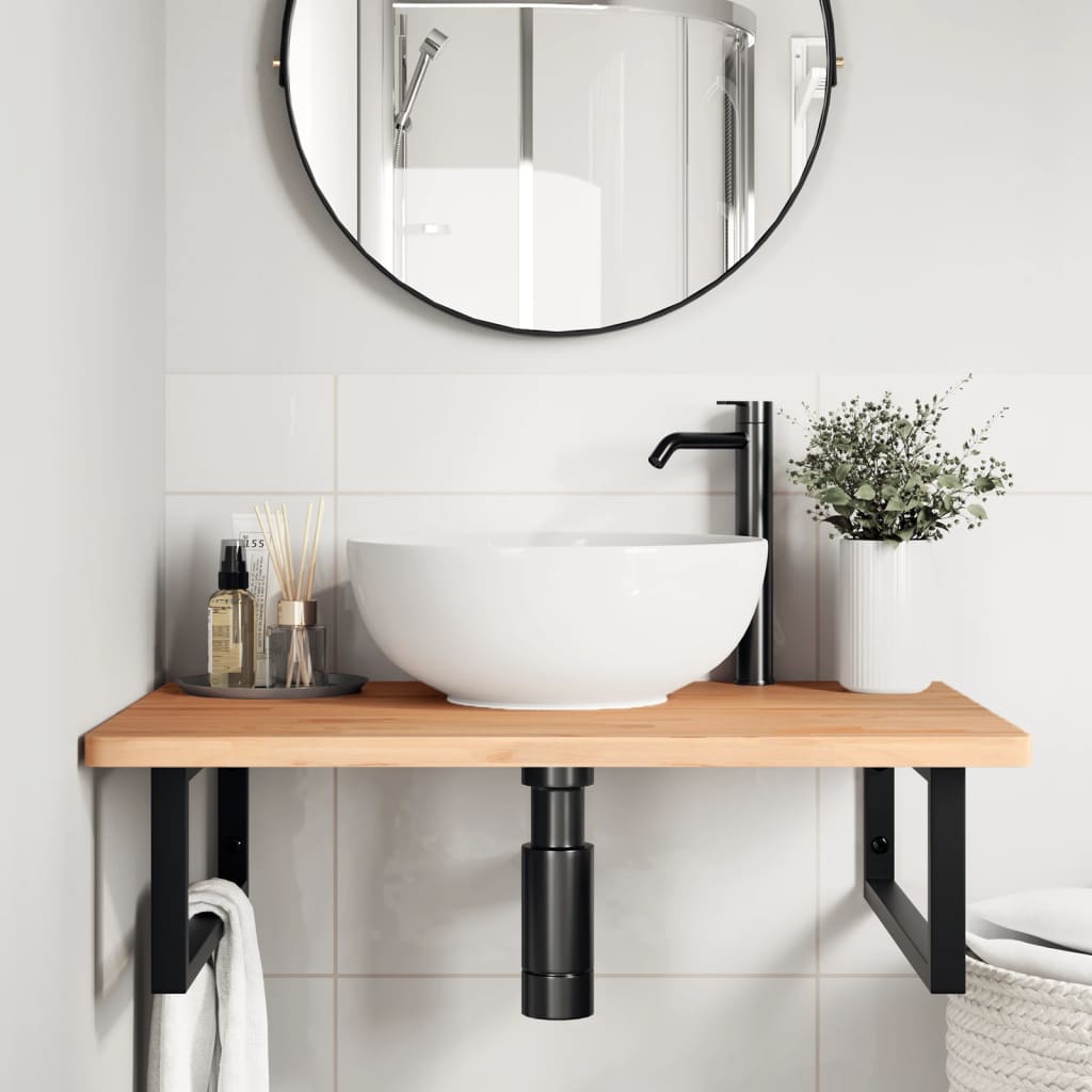 vidaXL Waschbeckenregal Wandmontage Stahl und Massivholz Buche