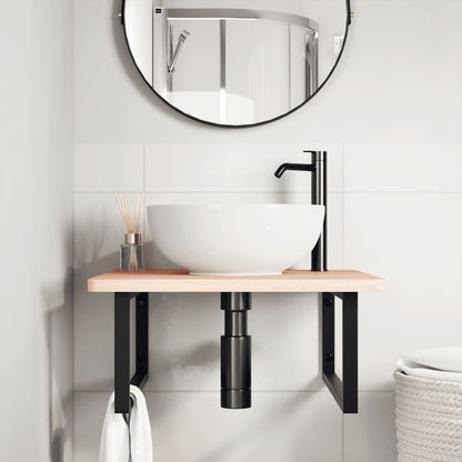 vidaXL Waschbeckenregal Wandmontage Stahl und Massivholz Buche