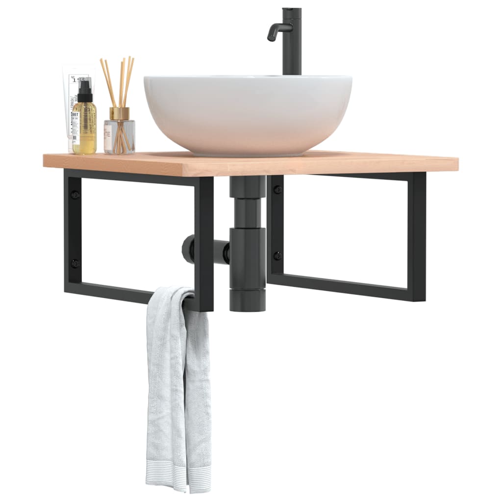 vidaXL Waschbeckenregal Wandmontage Stahl und Massivholz Buche