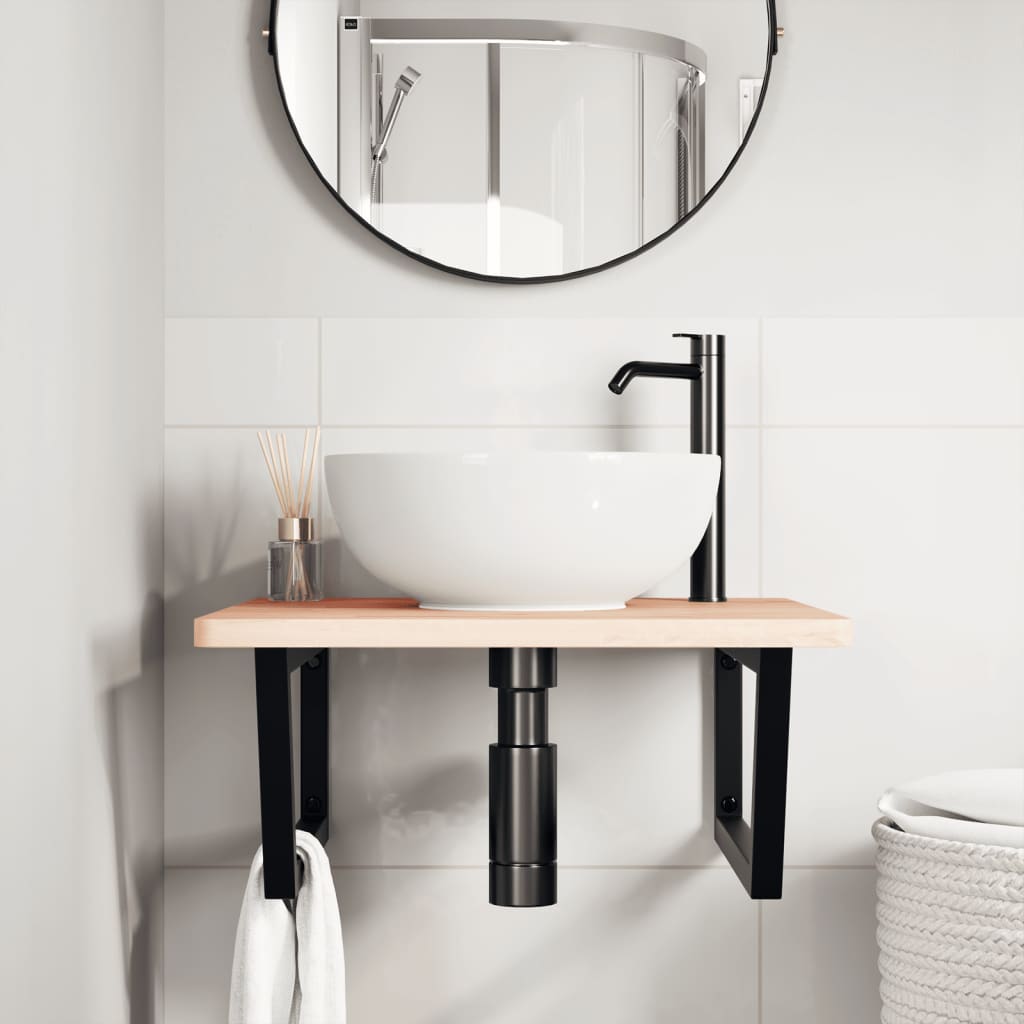 vidaXL Waschbeckenregal Wandmontage Stahl und Massivholz Buche