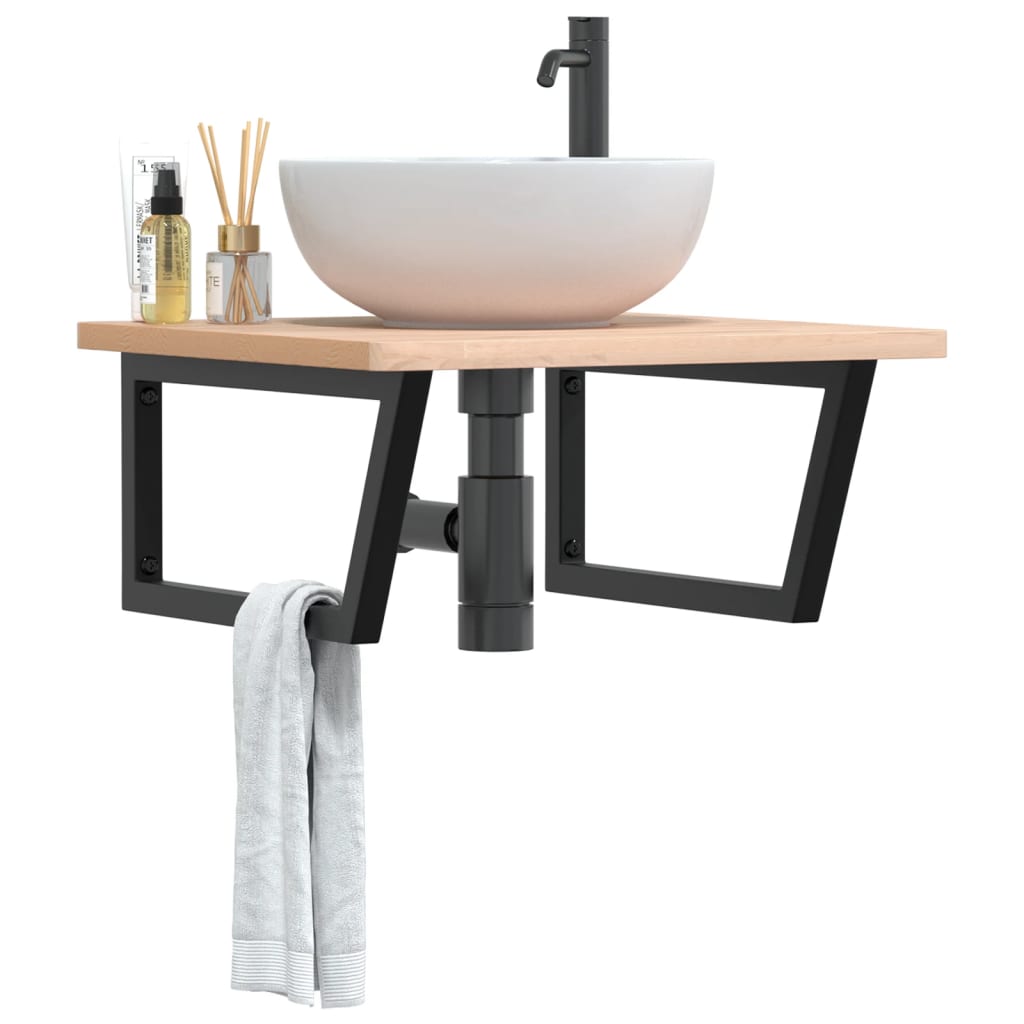 vidaXL Waschbeckenregal Wandmontage Stahl und Massivholz Buche