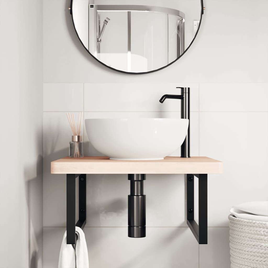 vidaXL Étagère sous lavabo murale en acier et bois de hêtre massif