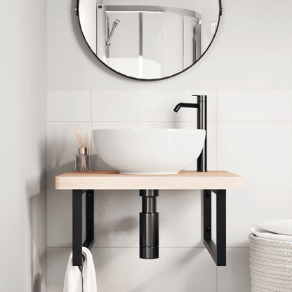 vidaXL Étagère sous lavabo murale en acier et bois de hêtre massif