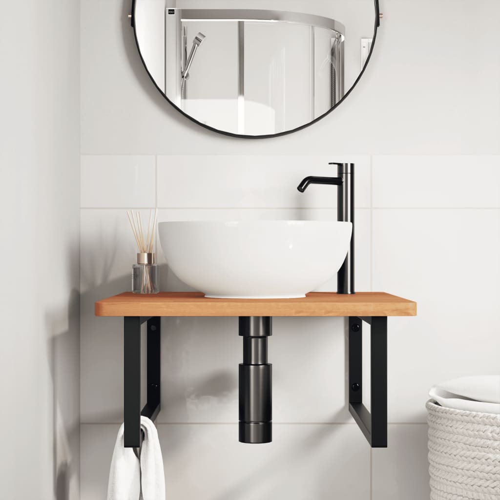 vidaXL Waschbeckenregal Wandmontage Stahl und Massivholz Buche