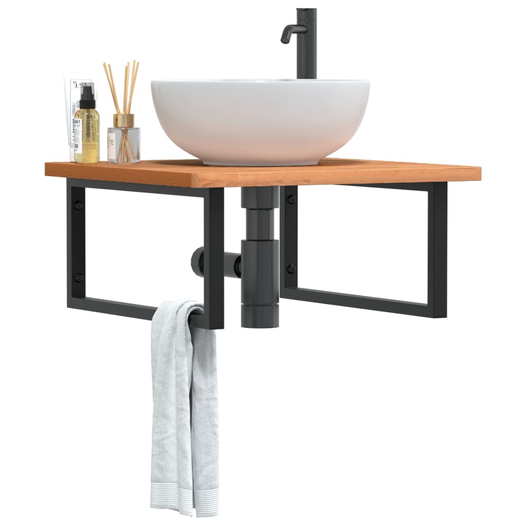 vidaXL Waschbeckenregal Wandmontage Stahl und Massivholz Buche