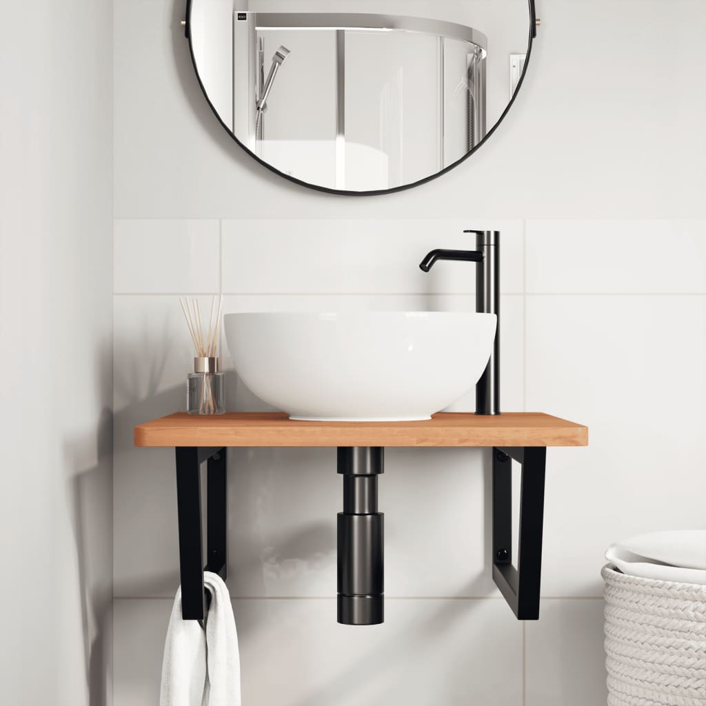 vidaXL Étagère de lavabo murale en acier et bois de hêtre massif