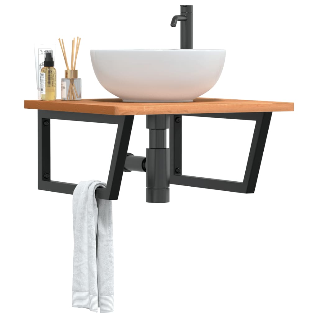 vidaXL Étagère de lavabo murale en acier et bois de hêtre massif