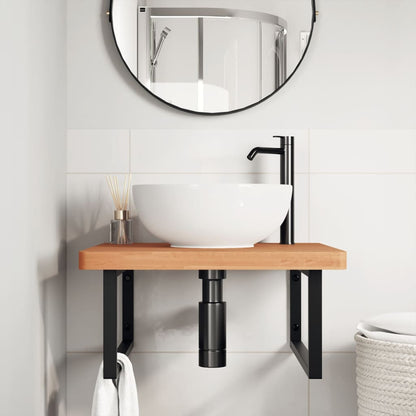 vidaXL Waschbeckenregal Wandmontage Stahl und Massivholz Buche