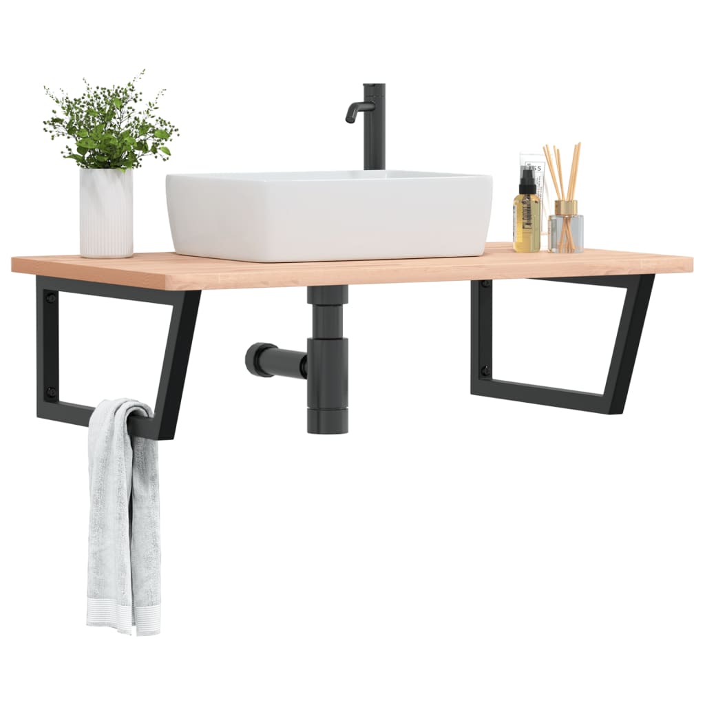vidaXL Waschbeckenregal Wandmontage Stahl und Massivholz Buche
