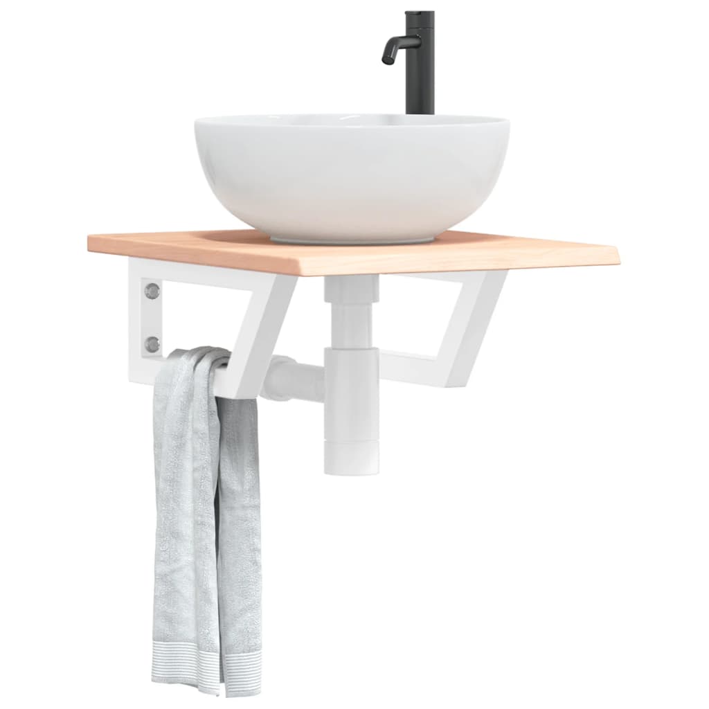 vidaXL Waschtischplatte mit Halterung Stahl und Massivholz Eiche
