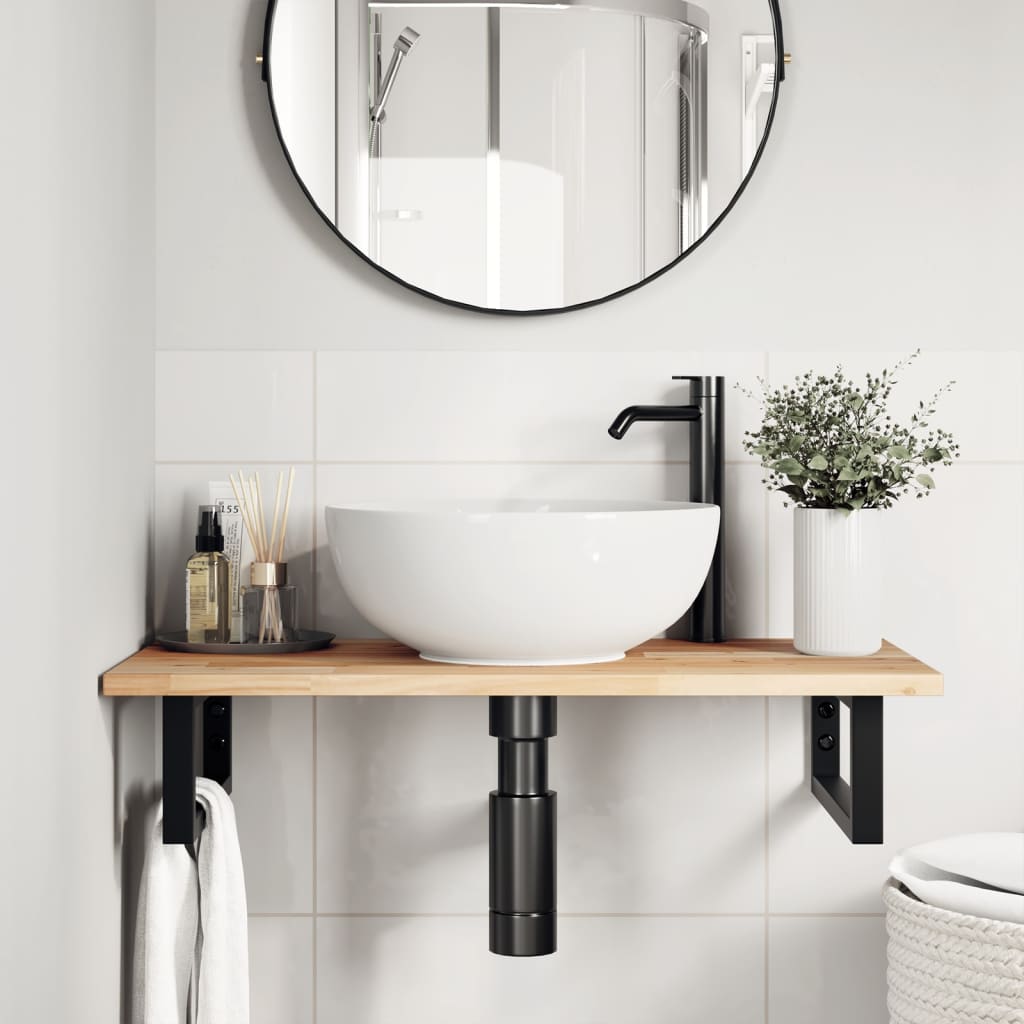 vidaXL Waschbeckenregal Wandmontage Stahl und Akazienholz