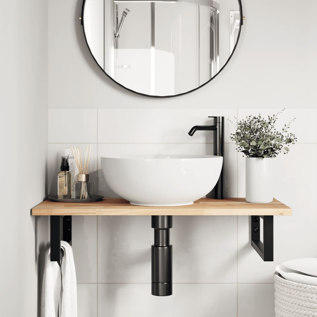 vidaXL Waschbeckenregal Wandmontage Stahl und Akazienholz