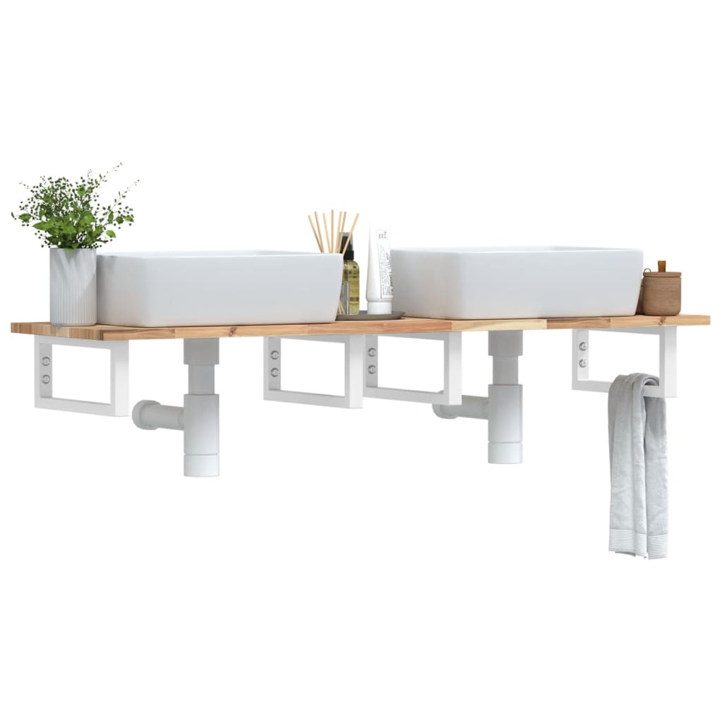 vidaXL Waschbeckenregal Wandmontage Stahl und Akazienholz