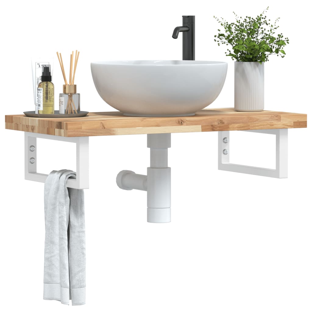 vidaXL Waschbeckenregal Wandmontage Stahl und Akazienholz