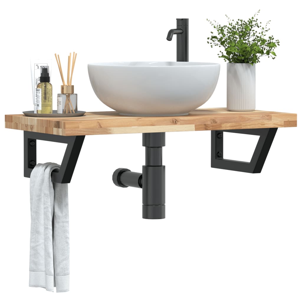 vidaXL Waschbeckenregal Wandmontage Stahl und Akazienholz