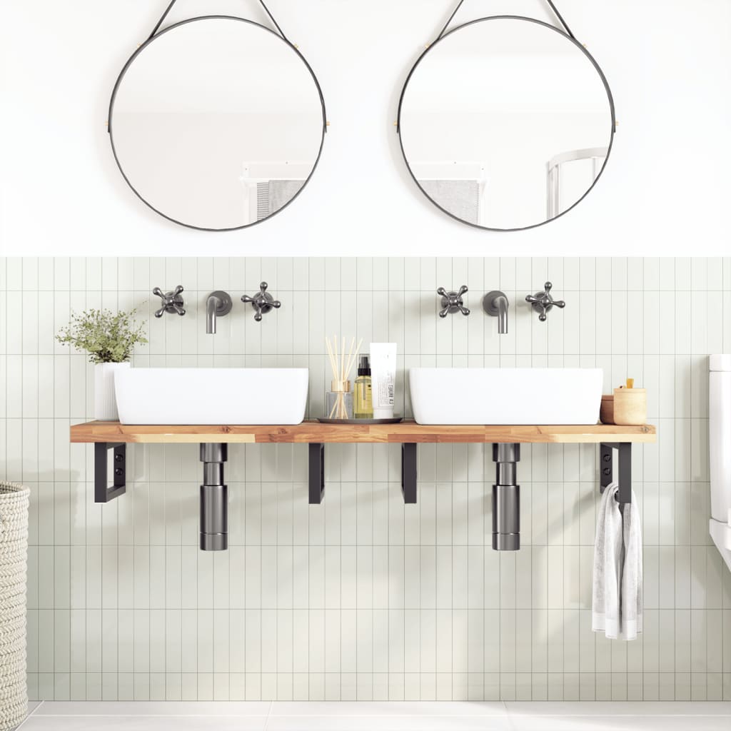 vidaXL Waschbeckenregal Wandmontage Stahl und Akazienholz