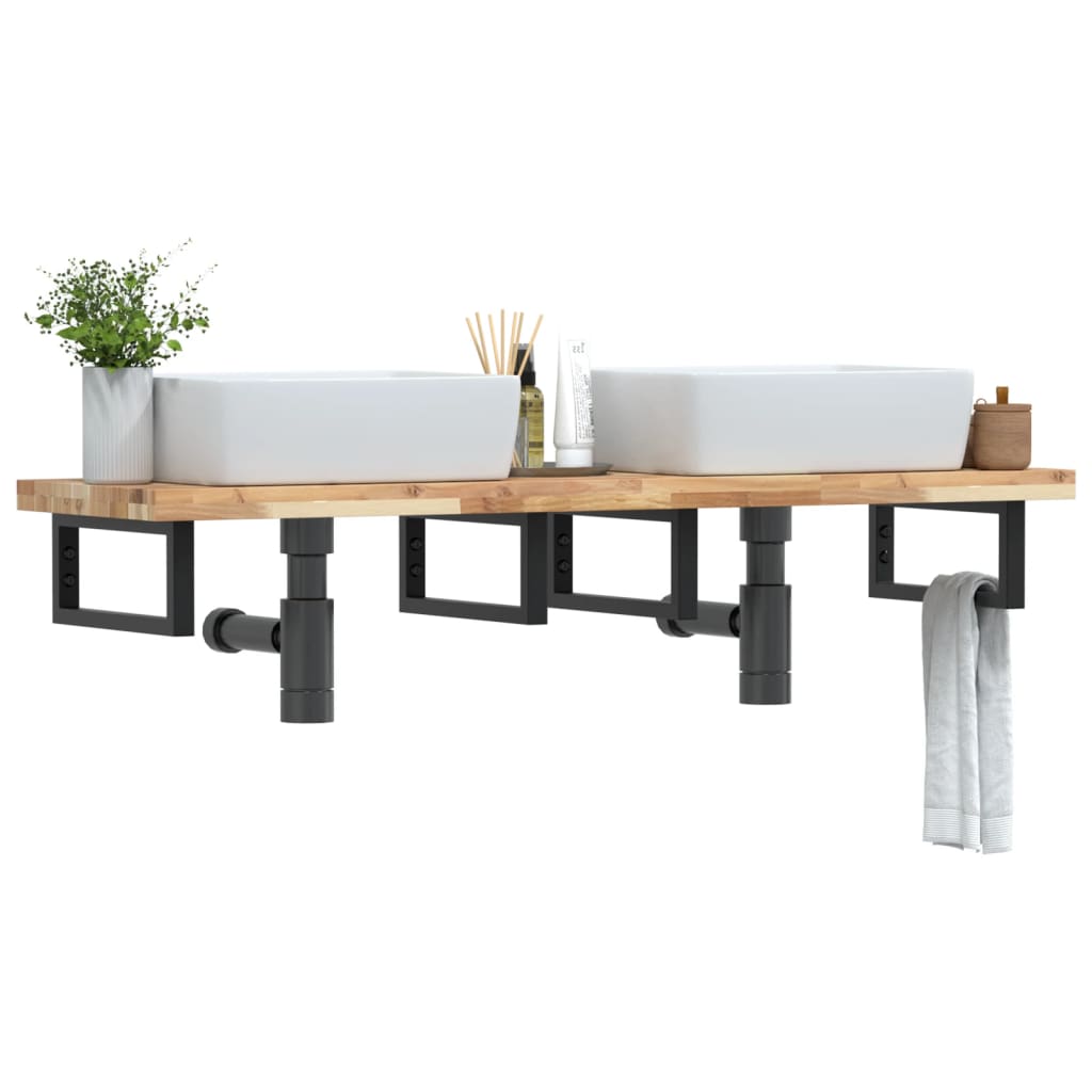 vidaXL Étagère de lavabo murale en acier et bois d'acacia
