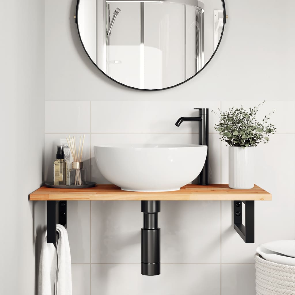 vidaXL Waschbeckenregal Wandmontage Stahl und Akazienholz