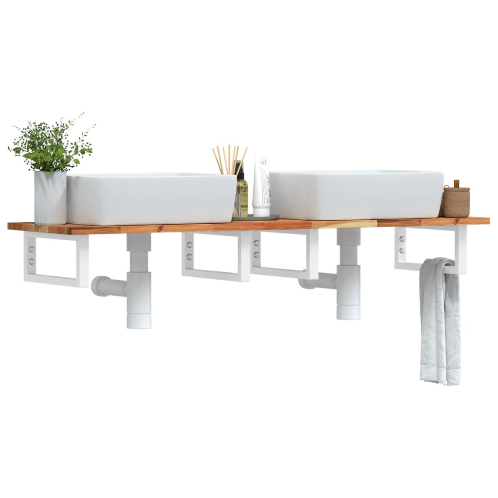 vidaXL Waschbeckenregal Wandmontage Stahl und Akazienholz