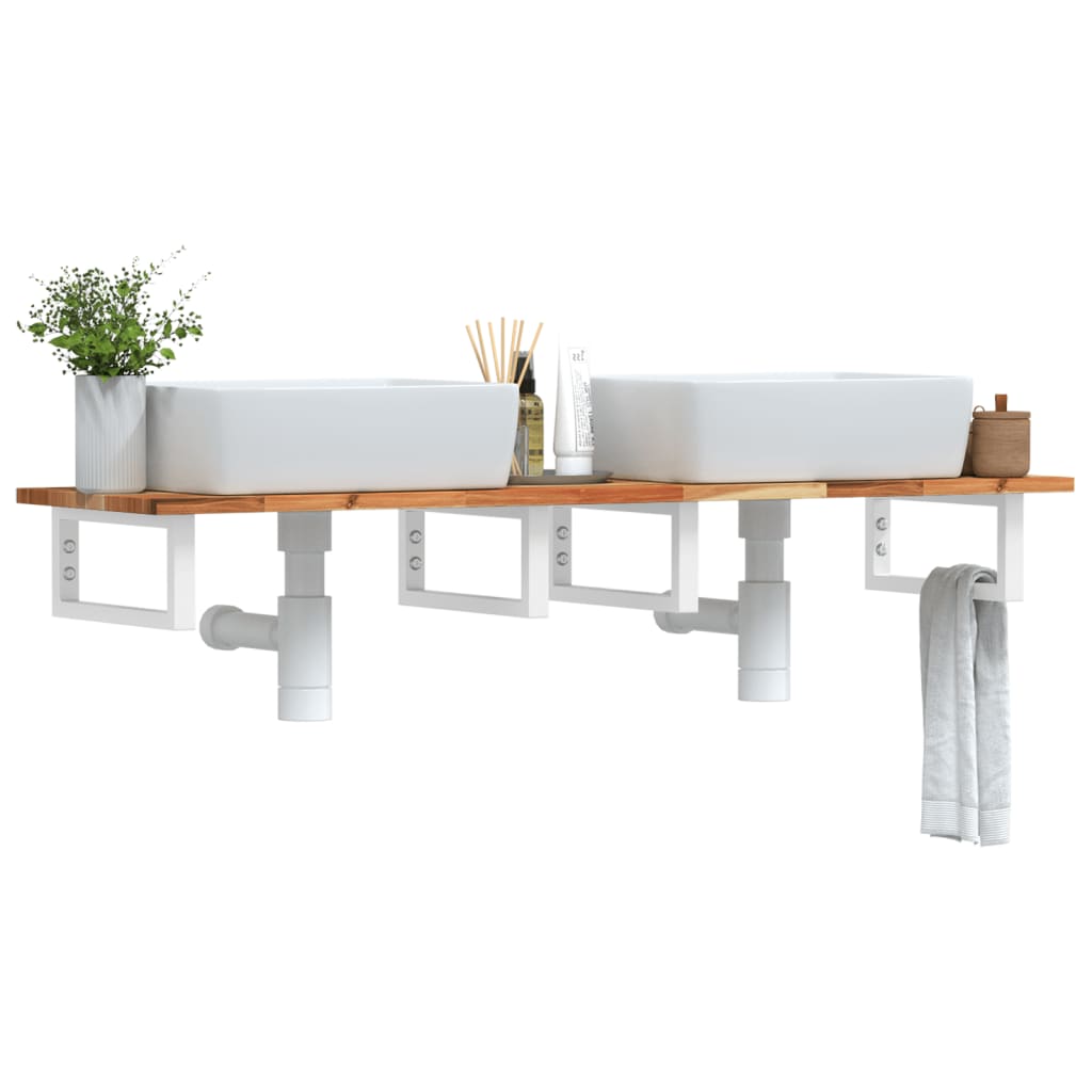 vidaXL Waschbeckenregal Wandmontage Stahl und Akazienholz