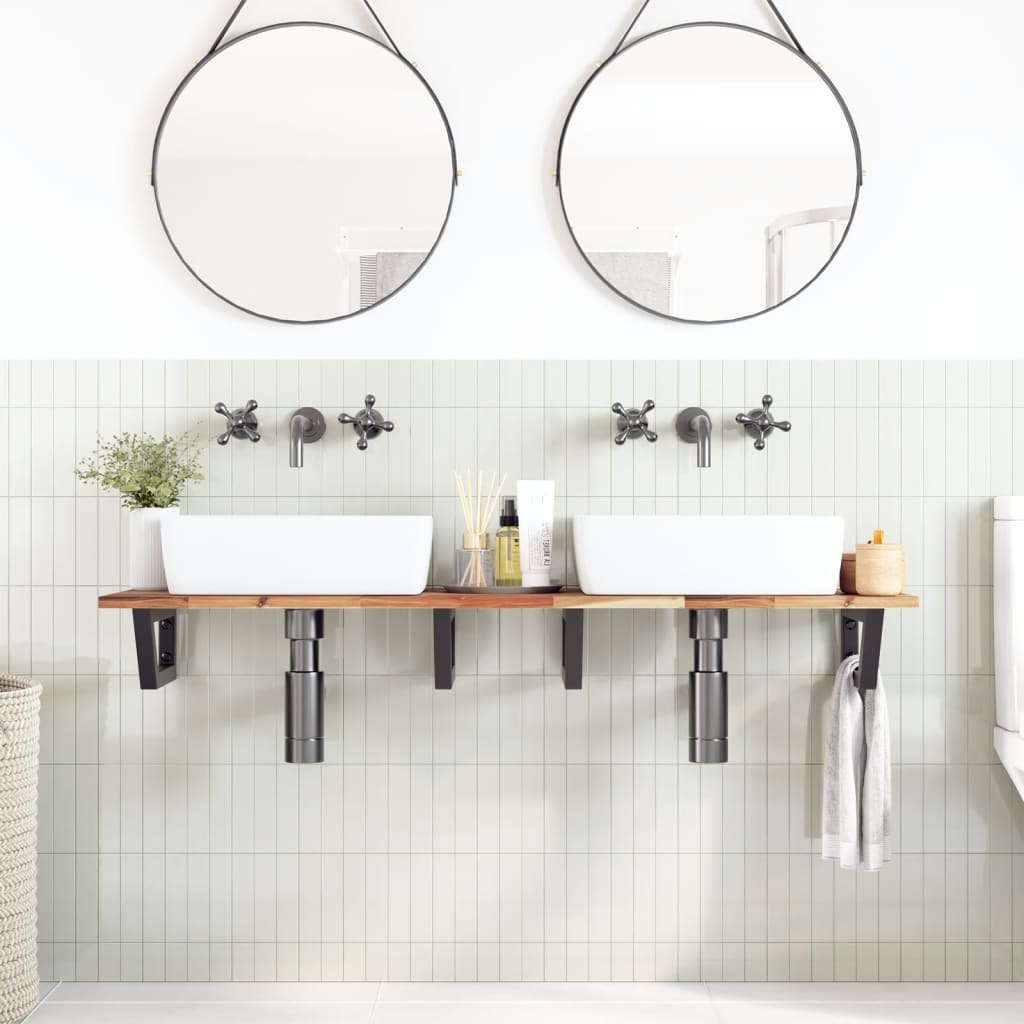 vidaXL Étagère de lavabo à fixation murale en acier et bois d'acacia