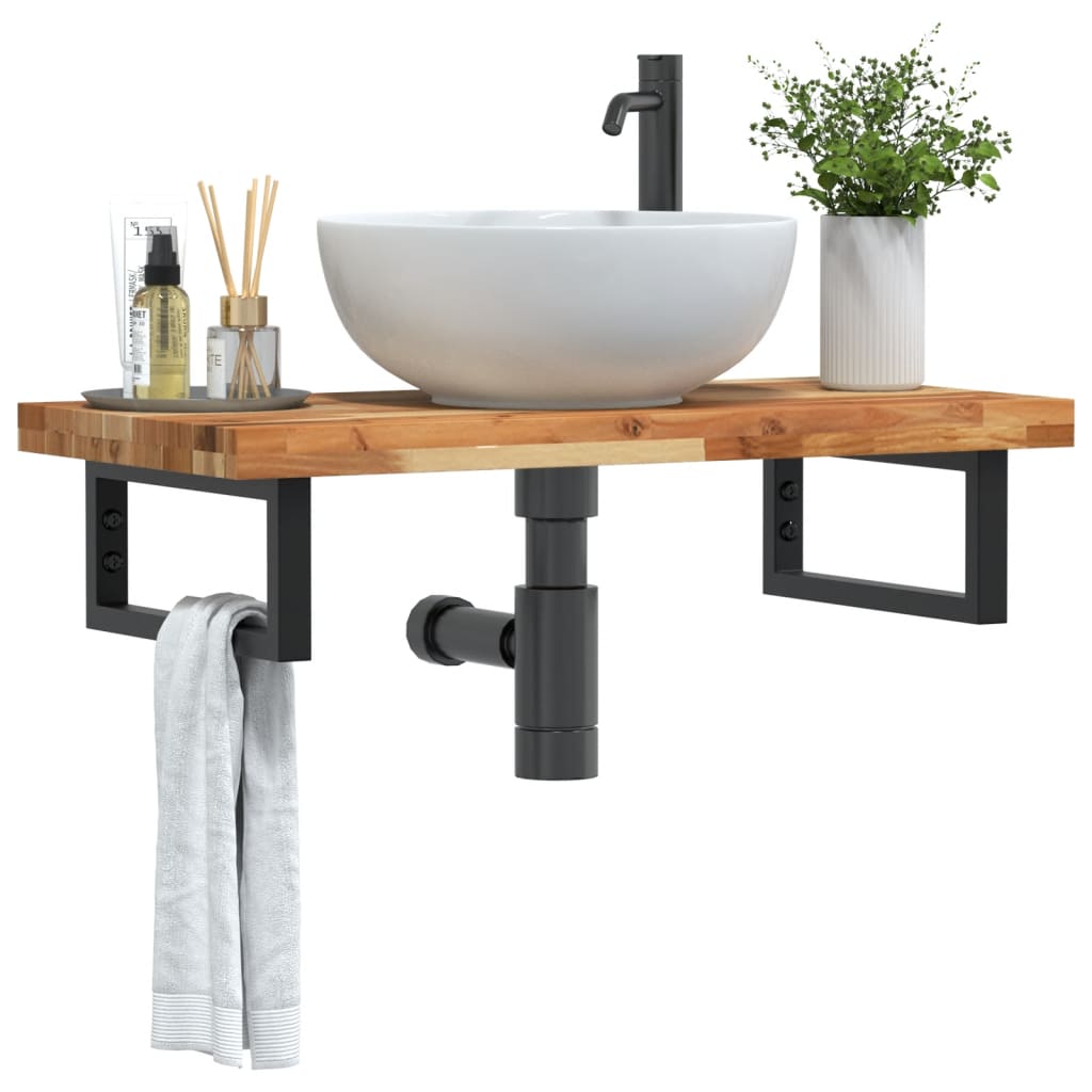 vidaXL Waschbeckenregal Wandmontage Stahl und Akazienholz