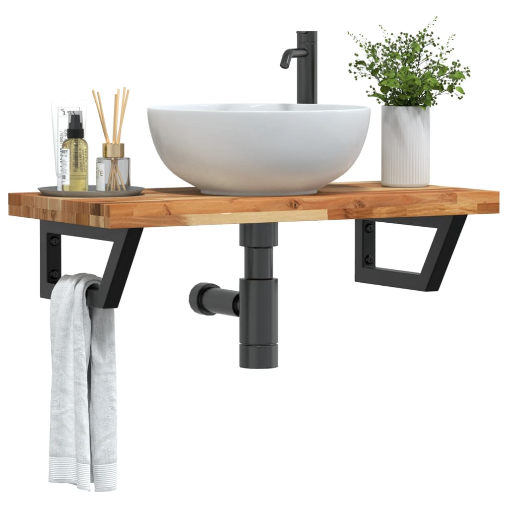vidaXL Waschbeckenregal Wandmontage Stahl und Akazienholz