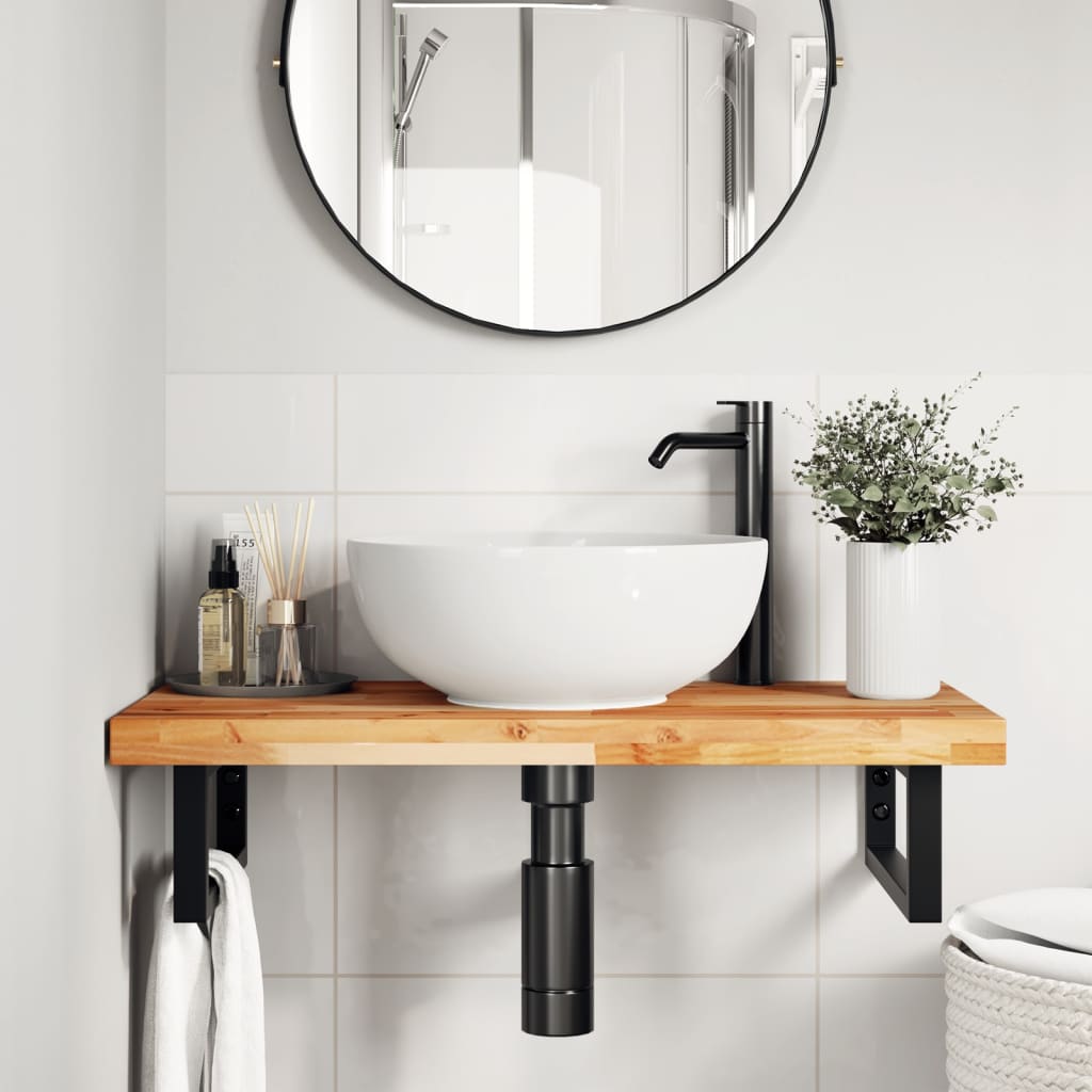 vidaXL Étagère de lavabo murale en acier et bois d'acacia