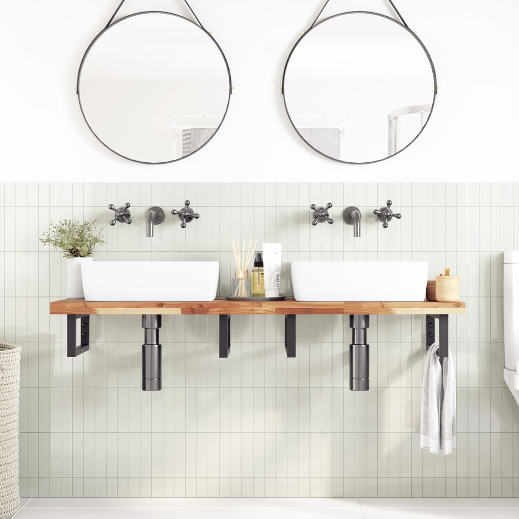 vidaXL Étagère de lavabo murale en acier et bois d'acacia