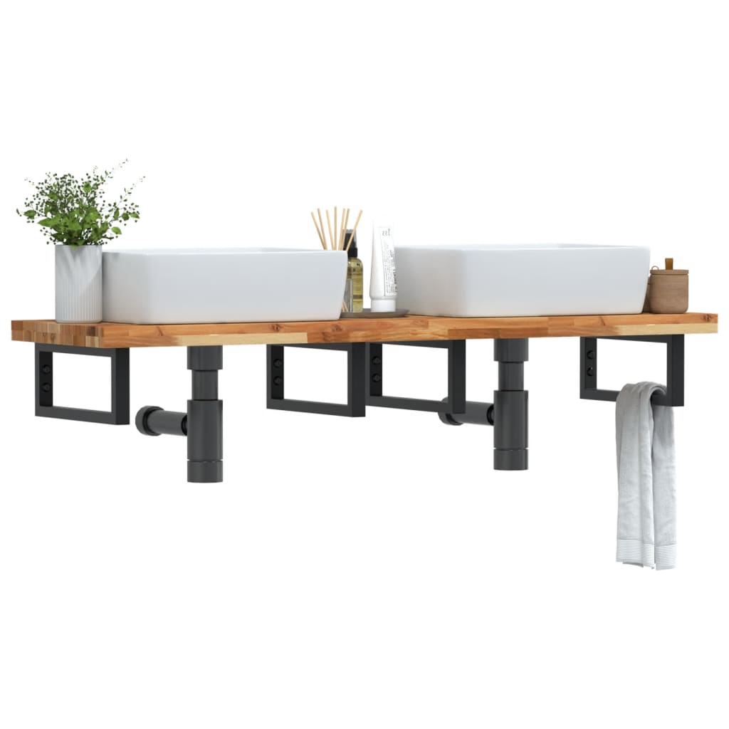 vidaXL Étagère de lavabo murale en acier et bois d'acacia