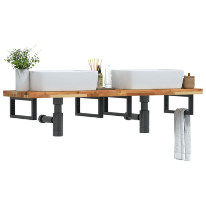 vidaXL Waschbeckenregal Wandmontage Stahl und Akazienholz