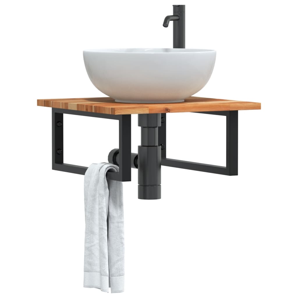 vidaXL Étagère de lavabo murale en acier et bois d'acacia